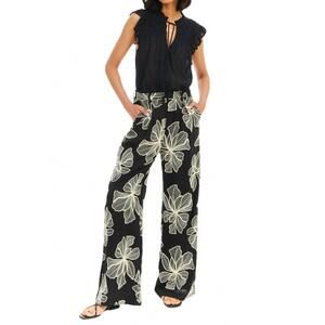 NEW ALLISON AVERY women's hutton embroidered pants in black